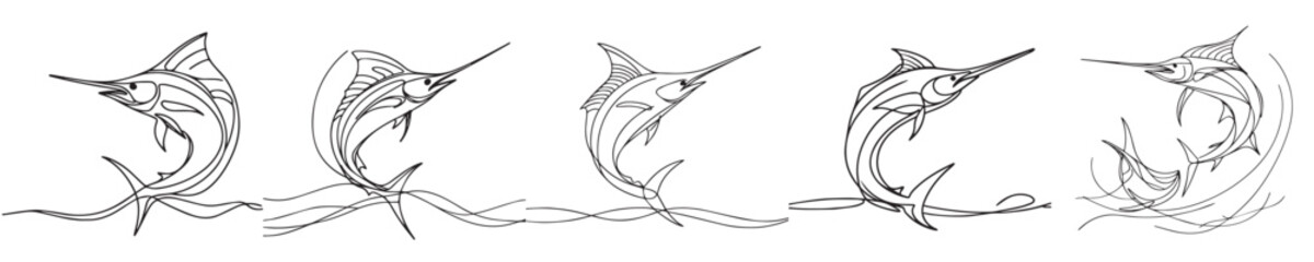 continuous line style marlin fish vector