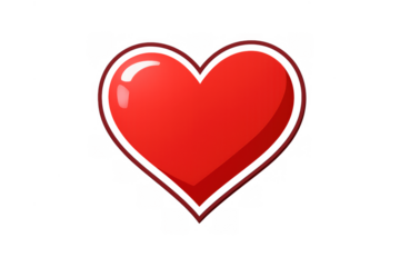 Red glossy heart icon with a darker outline on a transparent background, representing affection, well-being, and cherished feelings