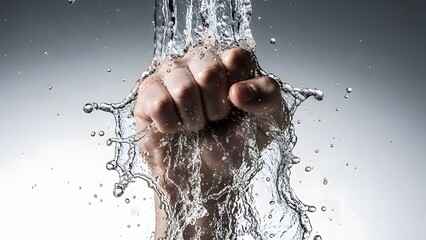Hand under running water with droplets splashing