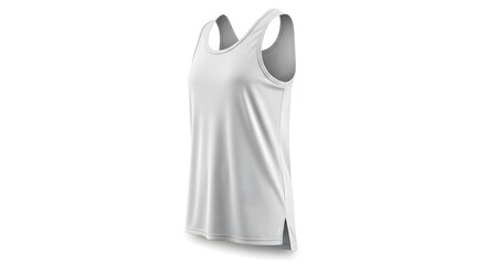 White tank top for women with scoop neckline and side slit