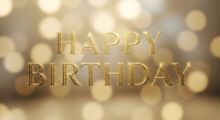 Happy birthday greeting with golden bokeh lights background