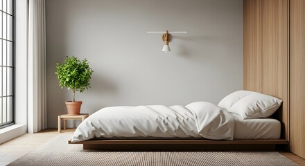 Serene bedroom with minimalist decor and natural light