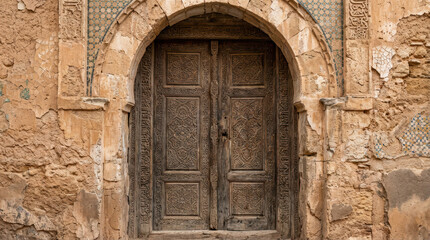 Fototapeta premium Old Wooden Double Doors in Archway.