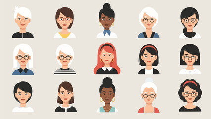 Diverse Collection of Womens Portrait Avatars in Flat Design.