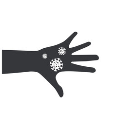 Isolated pictogram of dirty hand covered with microbes, germs, viruses, symbolizing hygiene awareness, health design, and handwashing reminder before eating.