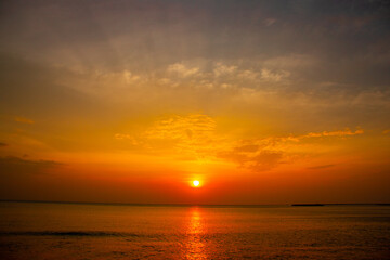 Calm Evening Seascape with Colorful Sunset Sky