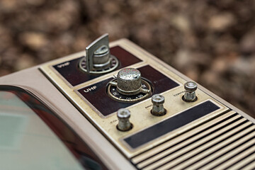 Close-up, channel tuner knob of old TV, Retro television tuner.