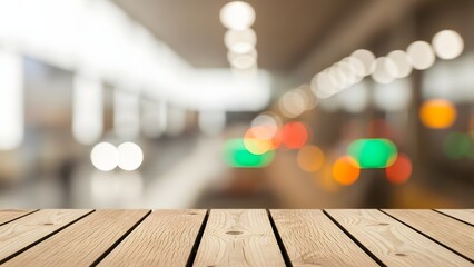 Blurry indoor scene with wooden floor and colorful lights