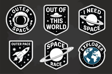 Obraz premium Six Space Themed Patches on Black Background badges