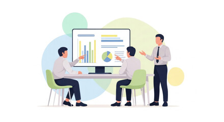 Fototapeta premium Team of Professionals Analyzing Data on Large Monitor in Office