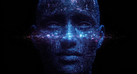 Digital persona composed of data streams with ethereal glow expressing information processing