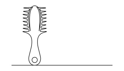 Minimalist continuous line art illustration of hair comb grooming tool