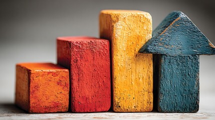 Colorful Wooden Blocks Form Bar Chart And House Shape building
