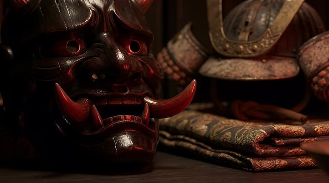 Traditional demon mask and armor display