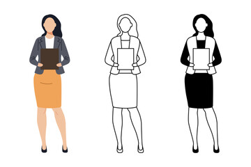 Young female entrepreneur holding blank board minimalist vector