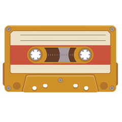 Naklejka premium Retro gold audio cassette tape: a classic symbol of vintage music and recording technology