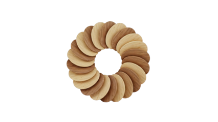 Circular wooden ornament with contrasting wood tones