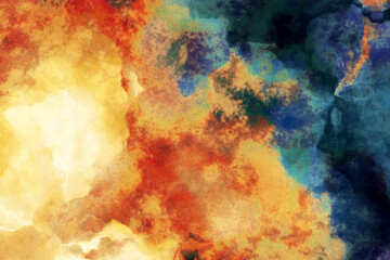 Colorful grainy gradient abstract background with spreading  ink or watercolor effect. Digital render.