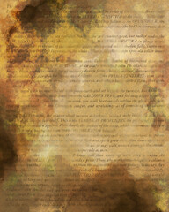 Sinister fictitious alchemy manuscript. Old stained abstract background.