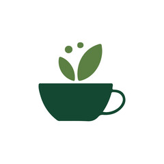 Cup of Herbal Green Tea Icon with Sprouting Leaves Symbolizing Natural Wellness and Health