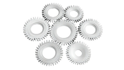 White gears interlocked, isolated on black backdrop