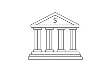 Bank building icon with dollar sign symbol on pediment, representing finance, economy, and investment concepts