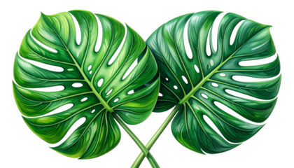 Tropical Leaf Pair Decorative Element Set, isolated on transparent background