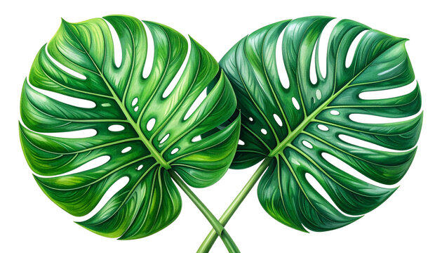 Tropical Leaf Pair Decorative Element Set, isolated on transparent background