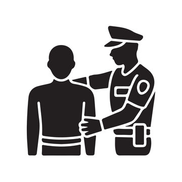 Police Officer Searching or Patting Down a Suspect Icon, Law Enforcement Frisking Procedure Silhouette for Security and Justice Concepts
