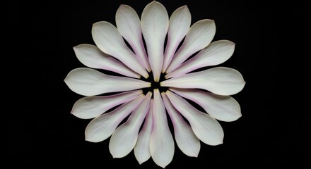 Artistic blossom arrangement on a stark black background symbolizing peace and tranquility