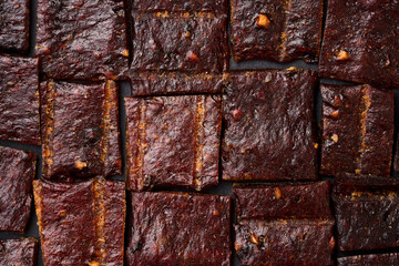 flat lay closeup jerky pork texture pattern background