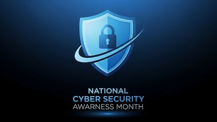 National cyber security awareness month logo with shield and lock