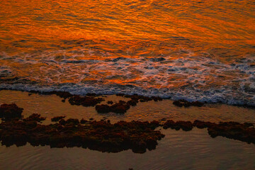 Calm Evening Seascape with Colorful Sunset Sky