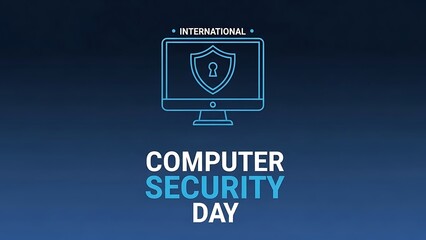 Computer security day awareness illustration with shield icon on monitor