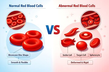 Comparison vector of Normal VS Abnormal Red Blood Cells Medical Education Style 