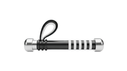 Black and Silver object with loop and stripes