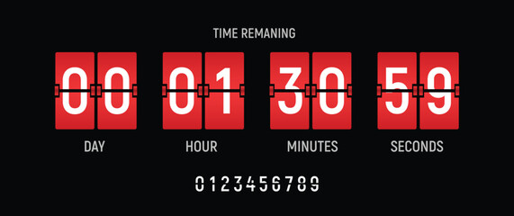 Flip clock countdown timer, retro splitflap display with days hours minutes seconds and number set for event deadline vector graphics © Lepe PNG