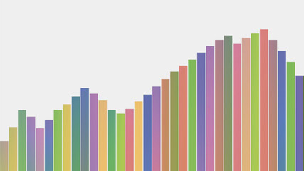 Minimalist Vector Illustration of a Colorful Bar Chart with Rising and Falling Vertical Columns over a Neutral Gray Background Representing Data Growth, Statistics, and Financial Success