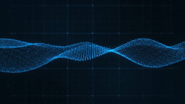 A digital waveform illustration on a dark blue grid background viewed from a straight-on perspective