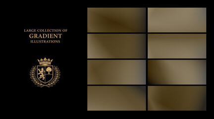 Refined series of warm bronze gradient rectangles arranged on a dark canvas, perfect for upscale branding, packaging mockups, invites, and digital layouts.