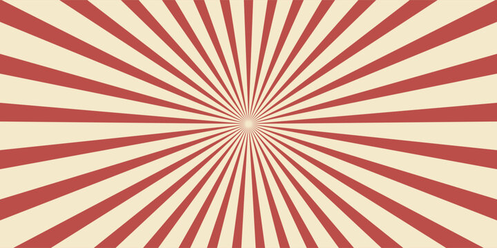 Circus background of spiral red beige rays vector illustration. Vintage radial pattern with sunbeams or starburst strip. Circus, carnival, summer fair or chapiteau backdrop.