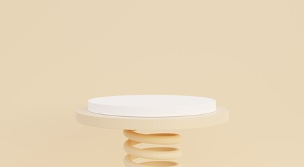 Beige and white podium, beige background for advertising fashion products, cosmetics, spa, skin care cream, popular perfume, 3D illustration.	