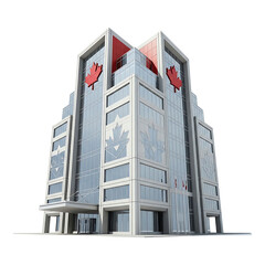 Tall modern office building exterior isolated on white background for real estate, corporate and urban architecture use