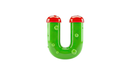 Green letter U with red caps and bubbles