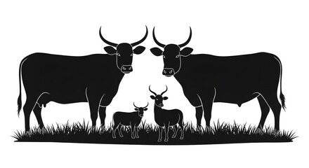 Family of cows standing in the grass