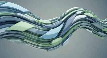 Abstract 3d rendering of wavy layers in green and blue hues