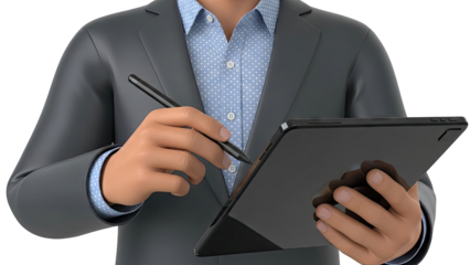 Businessman using a stylus on a tablet