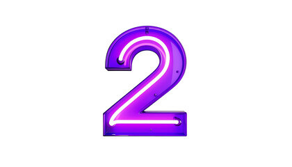 Illuminated numeral "2" glows with a purple neon and white outline against a black backdrop, creating a vibrant, luminous display