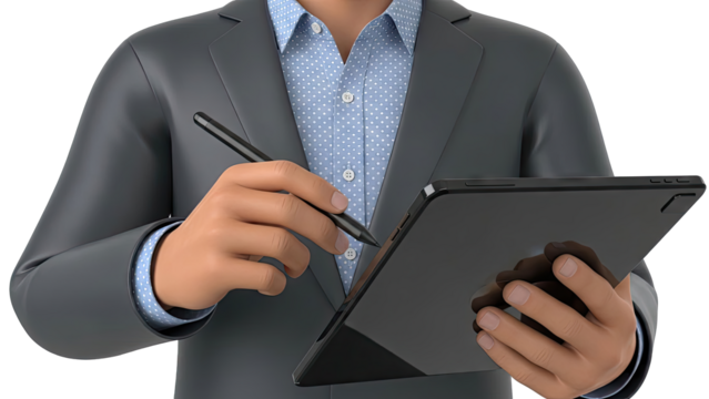 Businessman using a stylus on a tablet - Powered by Adobe