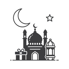 Islamic Mosque with Crescent Moon and Gift